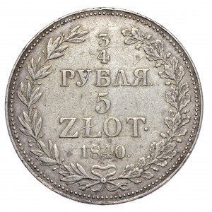 Zabór rosyjski, Mikołaj I, 3/4 rubla 5 złotych 1840 MW, Warszawa