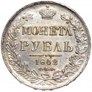 Rosja, Mikołaj I, rubel 1842 СПБ АЧ, Petersburg, błąd MOHETΛ zamiast MOHETA