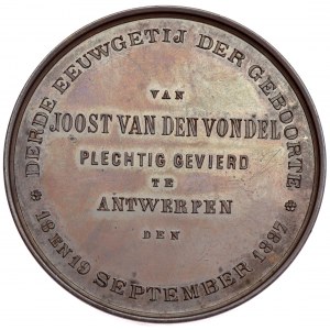 Belgia, Antwerpia-miasto, Brązowy medal 1887 z okazji 300. urodzin poety i dramaturga Joosta van den Vondela (1587-1679)