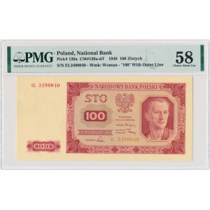 100 złotych 1948 - EL - PMG 58 - rzadsza odmiana