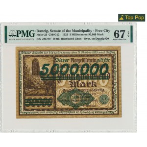 Danzig, 5 milion mark 1923 - green overprint - PMG 67 EPQ