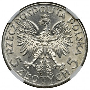 Głowa Kobiety, 5 złotych 1933 - NGC MS62