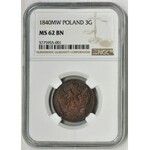 3 groschen Warsaw 1840 MW - NGC MS62 BN