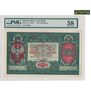 500 marek 1919 Dyrekcja - PMG 58 - znakomita nota