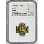 5 groszy 1923 Mosiądz - NGC MS66 - jak lustrzanka