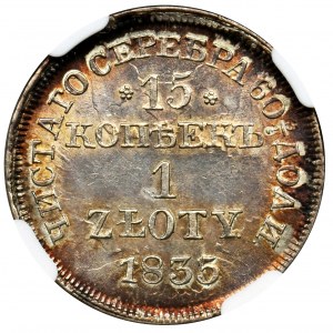15 kopiejek = 1 złoty Warszawa 1835 - NGC MS62 - PIĘKNA