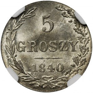 5 groszy Warszawa 1840 MW - NGC MS67 - OKAZOWY