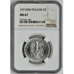 5 złotych 1971 Rybak - NGC MS67 - RZADSZY ROCZNIK