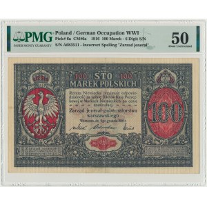 100 marek 1916 Jenerał - 6 cyfr - PMG 50 - ŁADNY
