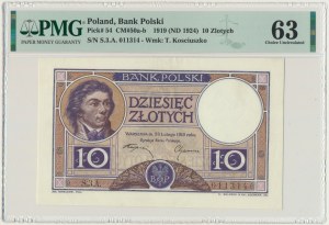10 złotych 1919 - S.3.A - PMG 63 - liliowa klauzula - PIĘKNY