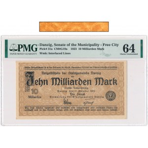 Gdańsk, 10 miliardów 1923 - PMG 64 - znak wodny kwadraty