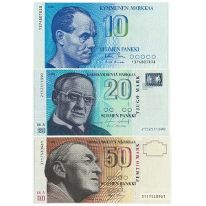 Finlandia, Zestaw 10 - 50 marek 1986 - 1993 (3szt.)