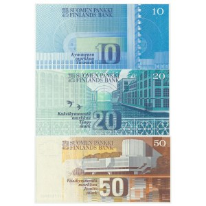 Finlandia, Zestaw 10 - 50 marek 1986 - 1993 (3szt.)