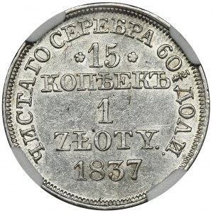 15 kopeck = 1 zloty Warsaw 1837 MW - NGC MS62