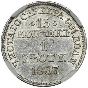15 kopiejek = 1 złoty Warszawa 1837 MW - NGC MS62