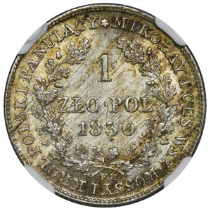 Królestwo Polskie, 1 złoty polski Warszawa 1830 FH - NGC MS62