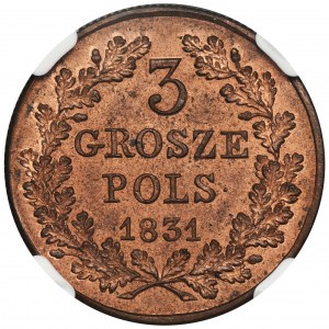 Powstanie Listopadowe, 3 Grosze 1831 KG - NGC MS65 RB