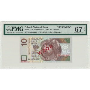 10 złotych 1994 WZÓR - AA 0000000 - Nr. 1745 - PMG 67 EPQ