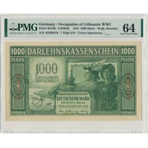 Kowno, 1.000 mark 1918 - A - 7 digit serial number - PMG 64 - RARE