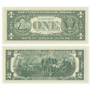 USA, $1 and $2 dollars 1995 with Treasurer signatures
