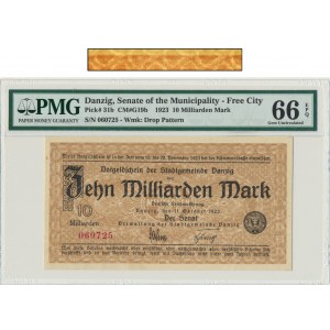 Danzig, 10 milliarden mark 1923 - Wmk: Drop Pattern - PMG 66 EPQ