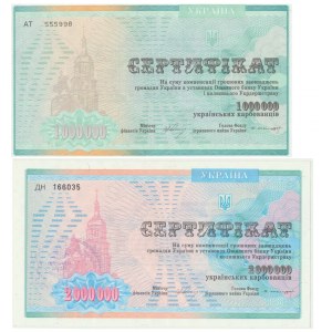 Ukraina, zestaw certyfikatów na 1-2 miliony karbowańców 1997 (2 szt.)