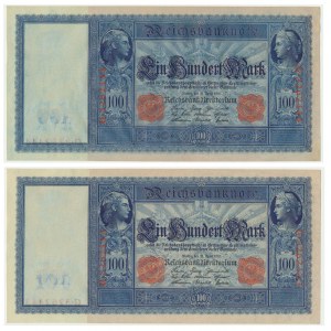 Germany, lot 100 mark 1910 (2pcs.) - consecutive serial numbers
