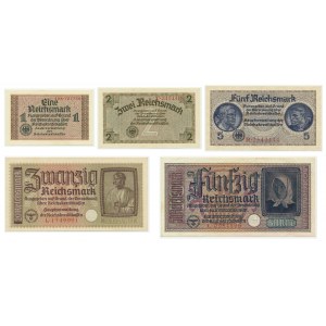 Niemcy, zestaw pieniędzy okupacyjnych 1-50 marek 1940-45 (5 szt.)