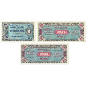 Germany, allied occupation money, set of 10 and 20 mark 1944 (3 pcs.)