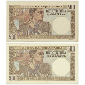 Serbia, Okupacja niemiecka, 500 dinarów 1941 (2 szt.) - różne znaki wodne