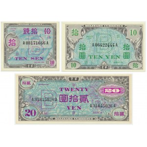 Japan, German Occupation, lot 10 sen - 20 jen (1945) (3pcs.)