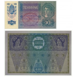 Austria, 10 and 10.000 kronen (1915-1919) (2pcs.) - with overprint Deutschosterreich