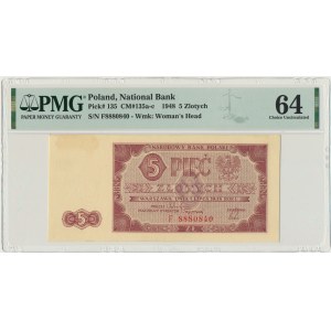 5 złotych 1948 - F - PMG 64