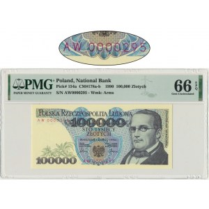 100.000 złotych 1990 - AW 000295 - PMG 66 EPQ - niski numer