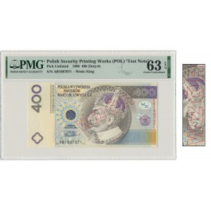 PWPW, 400 złotych 1996 - AB - WZÓR na awersie - PMG 63 EPQ