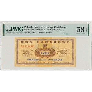 Pewex, 20 dolarów 1969 - FH - PMG 58 EPQ