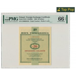 Pewex, 20 dolarów 1960 - Ch - z klauzulą - PMG 66 EPQ - OKAZOWY