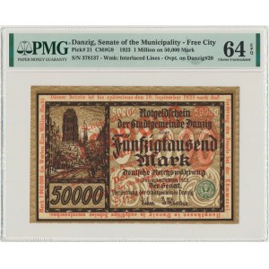 Danzig, 1 milion mark 1923 - red overprint - PMG 64 EPQ