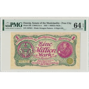 Danzig, 1 milion mark 08 August 1923 - 6 digital serial number with ❊ not rotated - PMG 64 EPQ