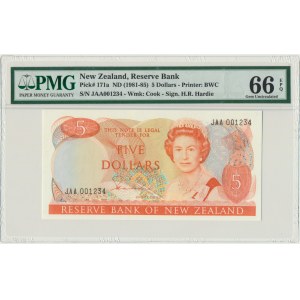 New Zealand, 5 dollars (1981-85) - PMG 66 EPQ - sign. Hardie