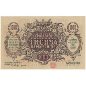 Ukraine, 1.000 karbovanets (1919) - AI - zigzag lines of varnish printed on paper