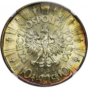 Piłsudski, 10 złotych 1939 - NGC MS64