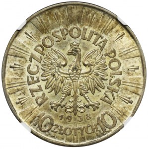 Piłsudski, 10 złotych 1938 - NGC MS63