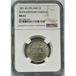 November Uprising, 2 zloty Warsaw 1831 KG - NGC MS63