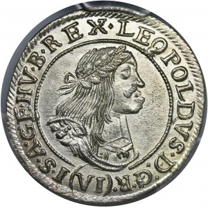 Węgry, Leopold I, 6 Krajcarów Kremnica 1669 KB - PCGS MS63
