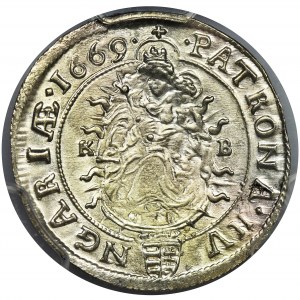 Węgry, Leopold I, 6 Krajcarów Kremnica 1669 KB - PCGS MS63