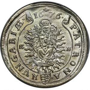 Węgry, Leopold I, 15 Krajcarów Kremnica 1676 KB - PCGS MS63