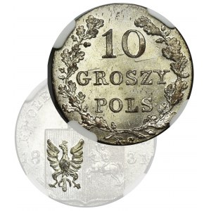 Powstanie Listopadowe, 10 groszy Warszawa 1831 KG - NGC MS64 - łapy orła zgięte