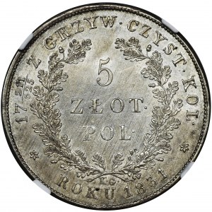 Powstanie Listopadowe, 5 złotych Warszawa 1831 KG - NGC MS63