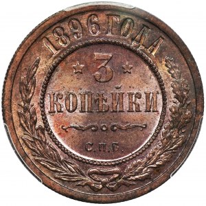 Rosja, Mikołaj II, 3 Kopiejki Birmingham 1896 СПБ - PCGS MS64 RB